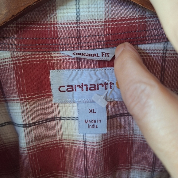 Carhartt Mens Original Fit Red/White Short Sleeve Button Down Shirt Size XL - Picture 2 of 6